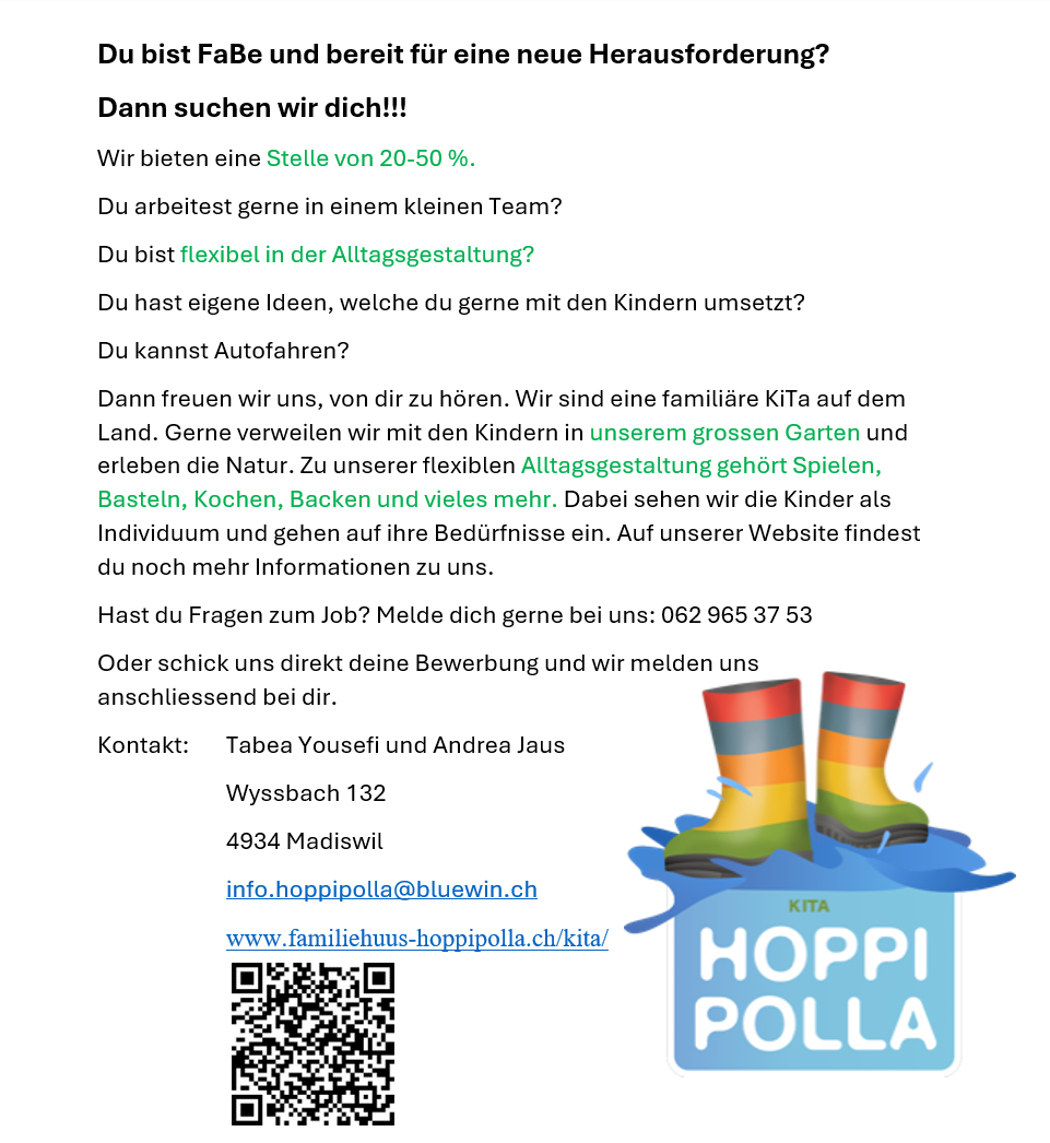 Stelleninserat FaBe 20–50 % – zum Vergrössern anklicken